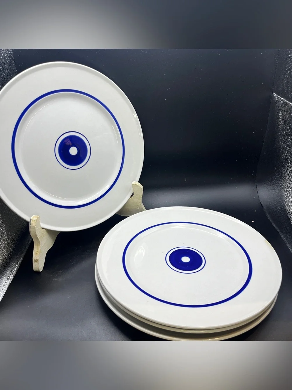 4 Vintage Mikasa Epiqure-One Cobalt Blue & White Lunch or Dinner Plates 9.25